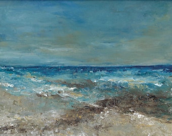 Original Oil Painting – Abstract Bergen aan Zee Seascape, Textured Canvas (9.4” x 11.8”)