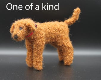 Figura de Terrier de Mohair, Escultura de Perro de Lana Tejida, Regalo para Amantes de los Perros, Decoración Animal Hecha a Mano, Regalo Único para Terriers