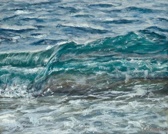 Textured Oil Painting - Crashing Ocean Waves, Coastal Art 11.8” x 15.7”