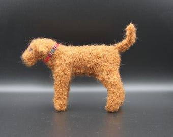 Handmade Mohair Wool Terrier – Poseable Dog Sculpture with Collar