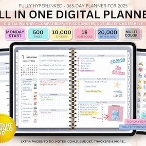 All-in-One Digital Planner 2025, Dated Monday Start Digital Planner, Goodnotes Planner, Notability Planner, iPad Planner, Goodnotes Stickers