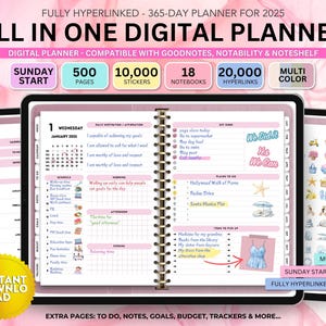 All-in-One Digital Planner 2025, Dated Sunday Start Digital Planner, Goodnotes Planner, Notability Planner, iPad Planner, Goodnotes Stickers