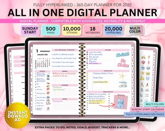 2025 Digital Planner: Sunday Start, Goodnotes & Notability Compatible (Digital Download)