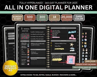 2025 Digital Planner: Sunday Start, Goodnotes & Notability Compatible (Digital Download)