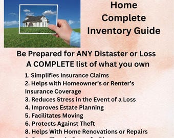 Home Inventory Guide,Inventory Template,Inventory Document,Household Guide,Self Help Guide,Insurance Guide, Insurance Template,Disaster Help