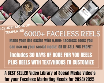 6000 bezosobowych rolek marketingu cyfrowego z haczykami na podpisy, Instagram, MRR PLR DIY Canva Temp, FacelessMarketing, rolki, TikTok, produkt cyfrowy