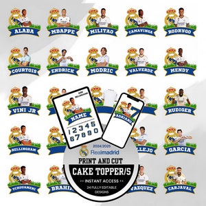 Real Madrid Cake Topper | All Players Available | Printable Football Topper | Custom Bellingham, Vini Jr, Mbappe, Endrick | Editable Decor
