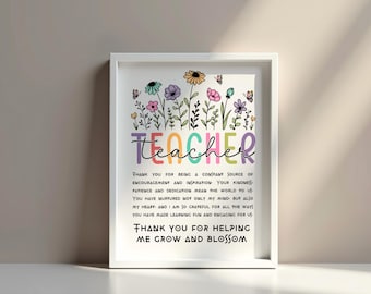 Teacher Thank You Gift | Colorful Printable Wall Art | Digital Download for Teachers | Teacher Appreciation Printable | Instant Download