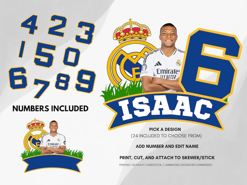 Real Madrid Cake Topper | Printable Football Player Decor | Custom ...