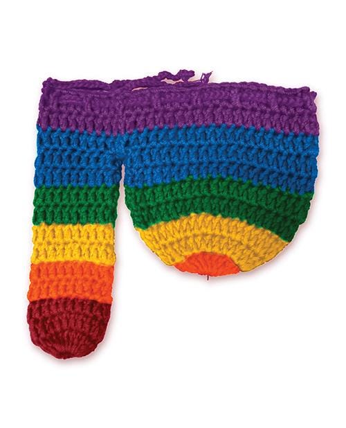Rainbow Willy Warmer – Funny Knit Pecker Cover Gag Gift – Novelty Winter Junk Sock for Him