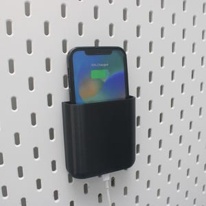 SKADIS Phone Holder with Charging Slot | IKEA Pegboard Accessory | UPPSPEL Mount for Workspace, Garage, Workshop and Craft Area