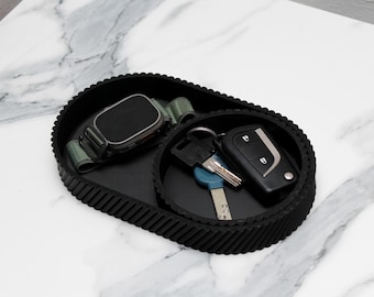 Minimalist Modern Catchall Tray | Storage Organizer for Accessories | Diagonal Ribbed Valet Tray | Trinket Dish