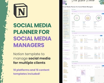 Social Media Planner for Social Media Managers Notion Template: Content Strategy & Calendar (Digital Download)