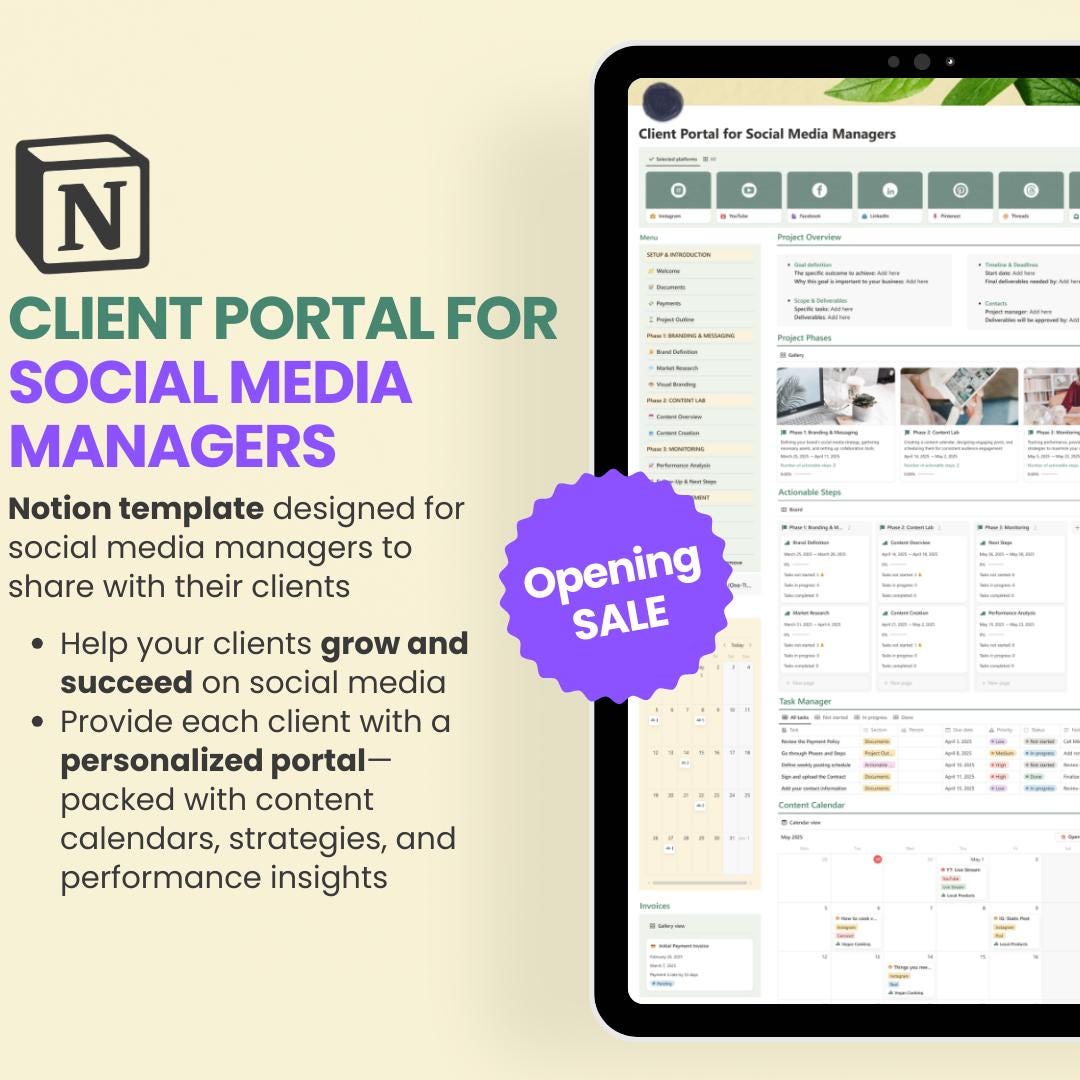 Client Portal for Social Media Managers: Notion Template (digital ...