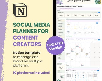 Social Media Planner for Content Creators Notion Template: Content Strategy & Calendar (Digital Download)