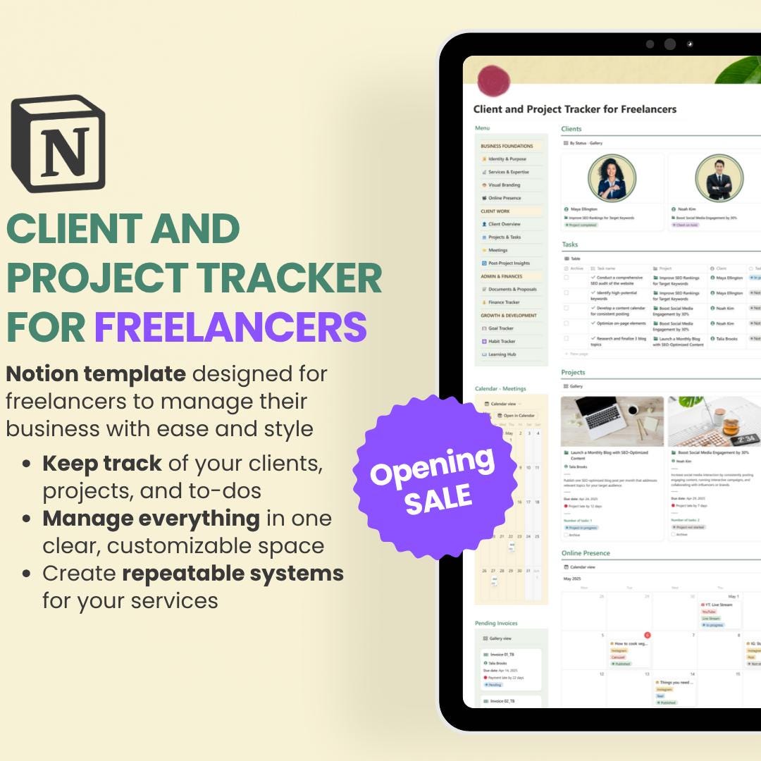 Client & Project Tracker for Freelancer: Notion Template (digital ...