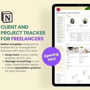 Client and Project Tracker for Freelancers, Notion Template, Freelance Business Planner, Notion CRM Client Tracker, Project Management