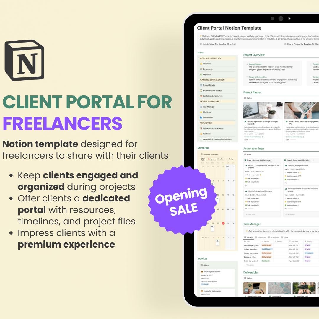 Client Portal for Freelancers: Notion Template (digital Download) - Etsy