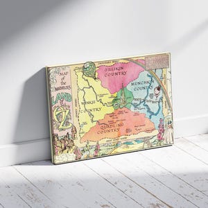 Map of the Marvelous, Land of Oz-kaartposter, The Marvelous Map of OZ-poster, The Wonderful Wizard of Oz-kaartdoek, The Land of Oz-kaartafdruk