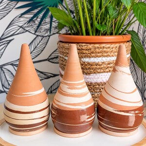 Trio d'Oyas Terre Mêlée 40cl en Céramique Artisanale | Arrosage Automatique Naturel Plantes Intérieur & Extérieur | Fabriqué en France