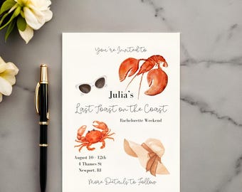 Last Toast on the Coast Bachelorette Weekend Invitation and Itinerary Digital Template