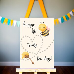 Happy Bee-Day Kids Birthday Sign Template; Bee Themed Birthday Sign Template