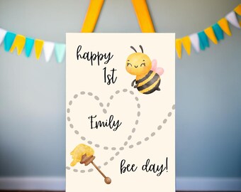 Bee Birthday Sign Template, Customizable Party Decor (Digital Download)