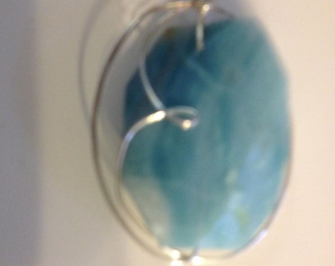 Absolutely Beautiful BLUE AMAZONITE Pendant( 1.4" & 1.3" ) in Silver Wire Wrapping Necklace