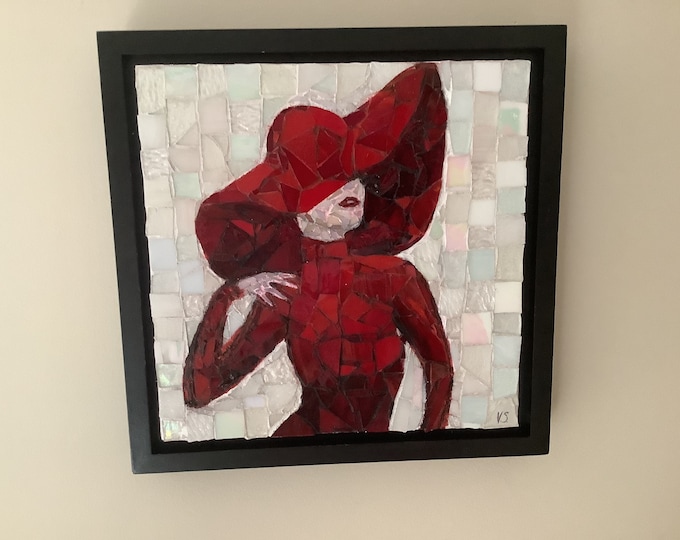 Glass Mosaic Art - "Lady in Red" by Victoria Starzef