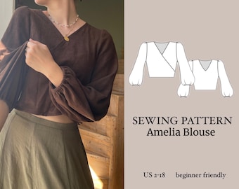 Padrão de costura PDF para blusa Amelia | Fácil para iniciantes | Tamanho incluso 2-18 | Instruções detalhadas