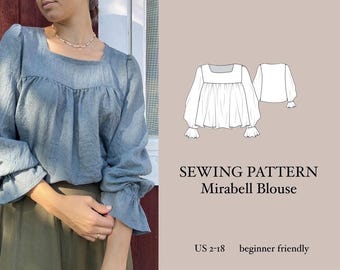 Blusa Mirabell PDF Padrão de Costura | Fácil para Iniciantes | Tamanho incluso 2-18 | Instruções Detalhadas
