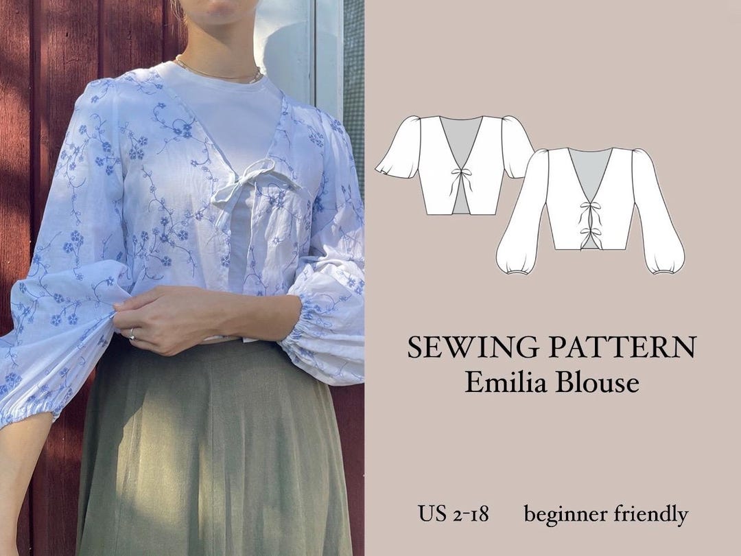 Emilia Tie Blouse PDF Sewing Pattern | Beginner Friendly | Size ...