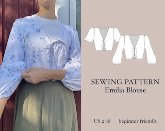 Emilia stropdasblouse pdf naaipatroon | Geschikt voor beginners | Maat inclusief 2-18 | Gedetailleerde instructies: