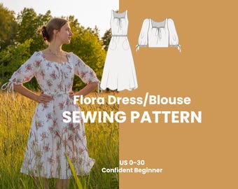 Flora Dress/Blouse PDF Sewing Pattern | Confident Beginner | Size inclusive 0-30 | Detailed Instructions