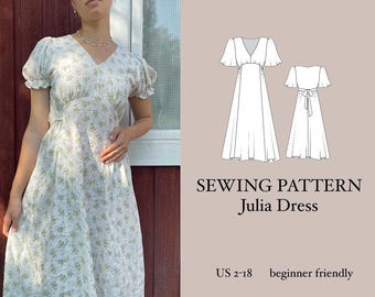Julia Dress PDF Sewing Pattern | Beginner Friendly | Size inclusive 2-18 | Detailed Instructions