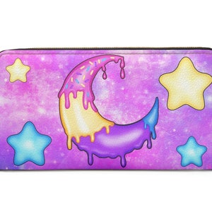 Portefeuille kawaii avec fermeture éclair lune pastel ~ joli livre de poche pour femme | cuir végétalien | idée cadeau