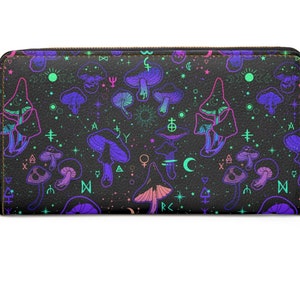 Trippy Magic Mushroom Zipper Wallet~Großes Damen Taschenbuch|Neon Goth|Einzigartige Geschenkidee