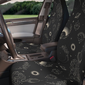 Celestial Seat Covers~Witchy Car Decor|Goth Accessories|Floral Sun Moon|2 Pack Set|Gift Idea