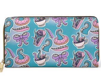 Cartera con cremallera de pulpo Kawaii, cartera gótica pastel/bolsillo para mujer/titular de tarjeta lindo divertido/ideas de regalo