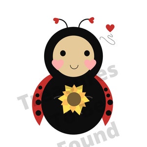 Kawaii Digital Lovey Lady Bug Clipart~Sunflower|Cute|Card Supply|Instant Art|Stationary|Love|Bug