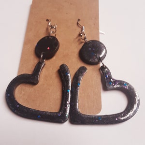 Black Heart Earrings~Dangle|Goth|Glitter|Peirced Ears|Gift For Her