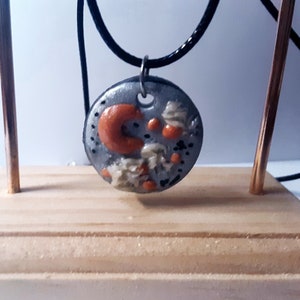 Moon And Stars Cord Charm Necklace~Lobester clasp|Boho Accessories|Gift|Handmade Polymer Clay Pendant|Glow In The Dark|Gift For Her