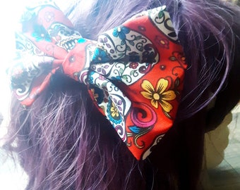Large Day Of The Dead Bow~Skull Accessories|Fun Fashion|Gothic Hair Piece|Gift For Her
