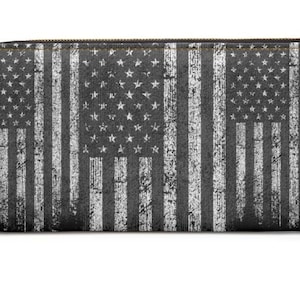 Cartera rústica para mujer con bandera americana, vegana/billetera grande/patriótica/piel sintética negra/regalo