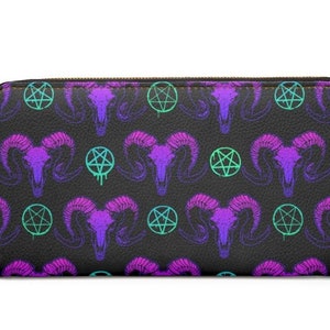 Cartera con cremallera de pentagrama de cabra gótica ~Espeluznante/Espeluznante/Muerto/Gótico /Poketbook grande/ Accesorios de bolso/Regalo/Vegano