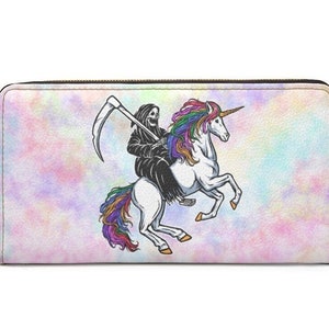 Regenbogen Einhorn Reaper Reißverschluss Geldbörse~Pastell|Kawaii Goth|Süß|Damen Geldbörse|Vegan