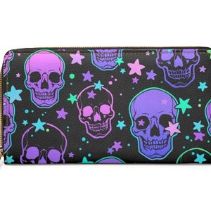 Cartera con cremallera de calavera de neón ~ Goth/Punk/Stars Large Women Pocketbook/Ideas de regalo