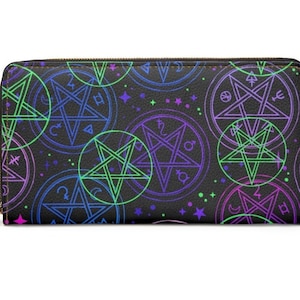 Goth Neon Pentagram Zipper Wallet~Large|Wiccan|Spooky|Womens Pocket Book|Gift Ideas