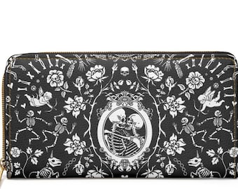 Romatic Goth Zipper Wallet~Black wallet| Gothic Purse |Skull Purse