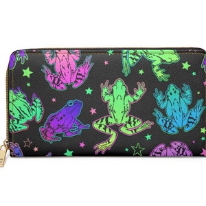 Cartera con cremallera Neon Trippy Toads ~ Rave/Spooky/Frogs Cartera para mujer/Ideas de regalos góticos/Vegano